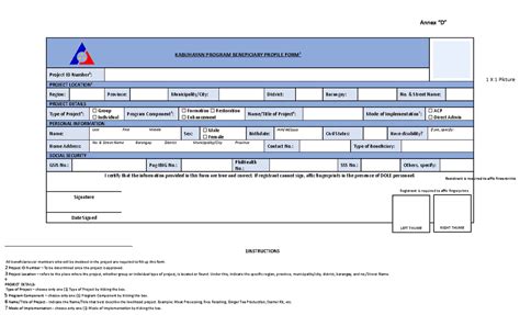 kabuhayan program beneficiary profile form